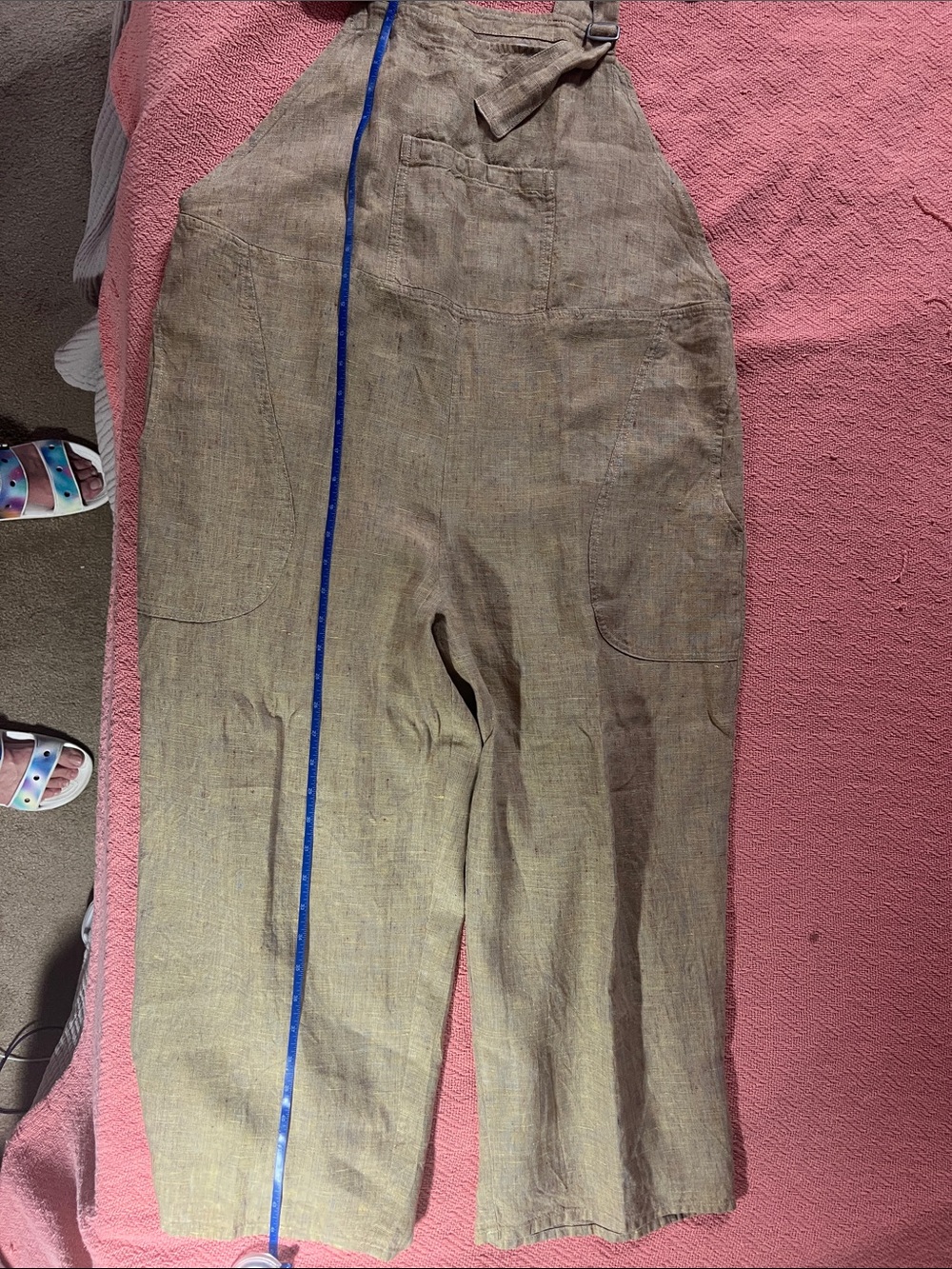 Flax Natural Very light yellow green color Linen Overalls - Picture 4 of 9